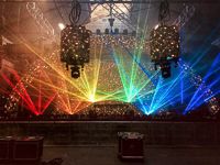 Laser projector setup and programming for the Marshmello tour in an old abandoned warehouse in Brooklyn, New York.